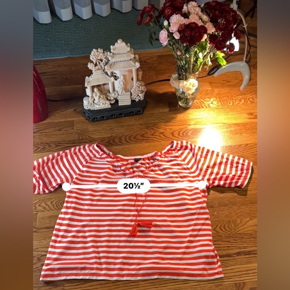 J. Crew Red & White Striped Off the Shoulder Top w/ Tie Front Sz Medium - Picture 7 of 10